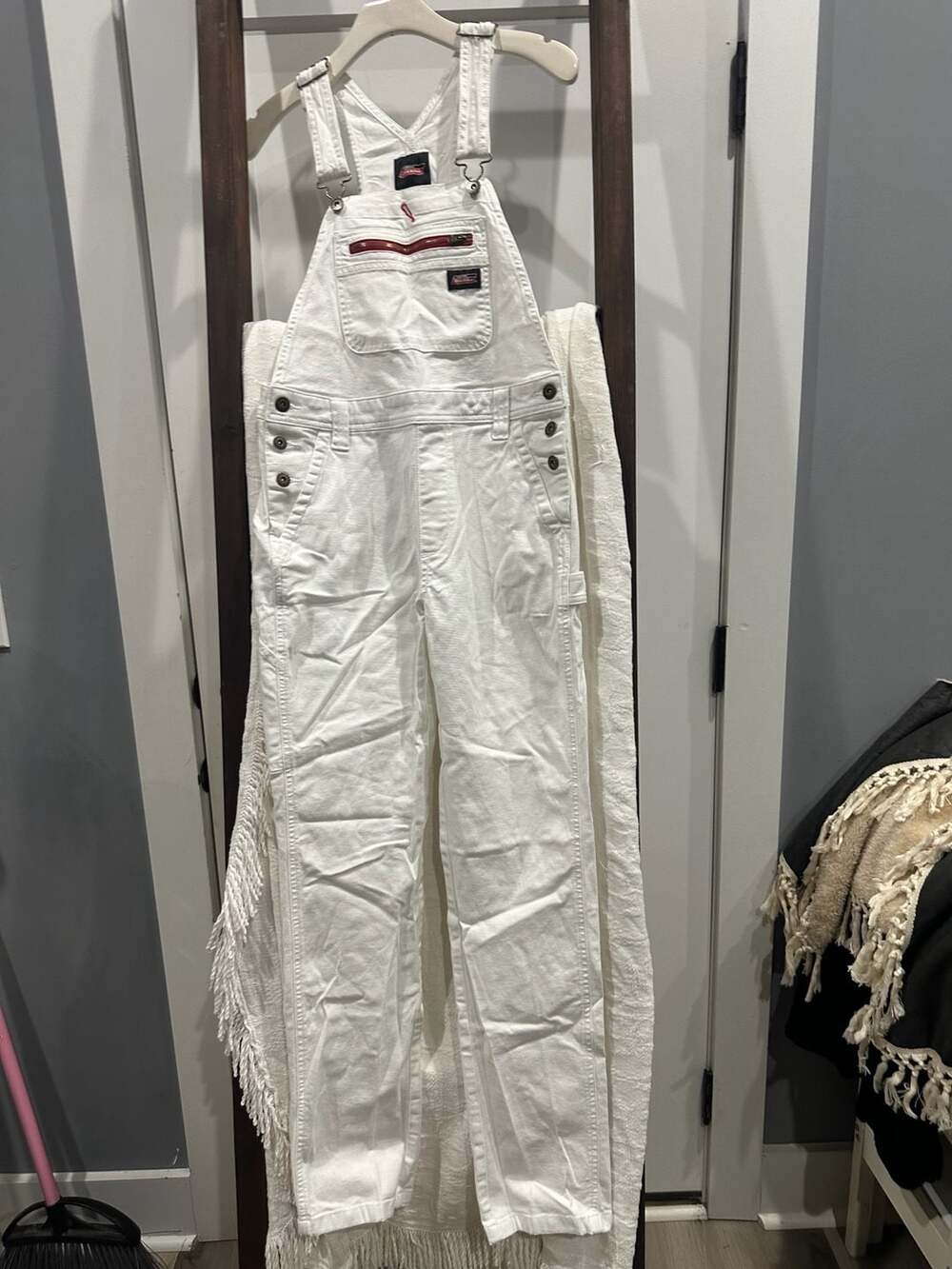 Genuine Dickies Utility Bib Overalls Size XS White Canvas Workwear